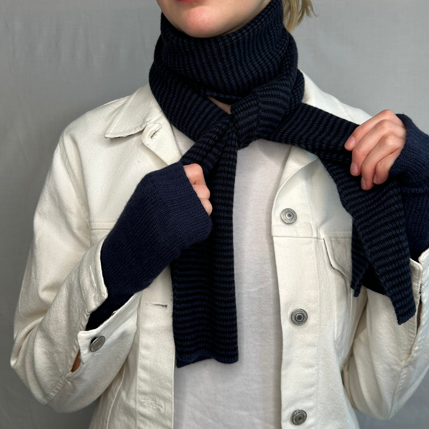 Navy Blue & Black Striped Cashmere Scarf