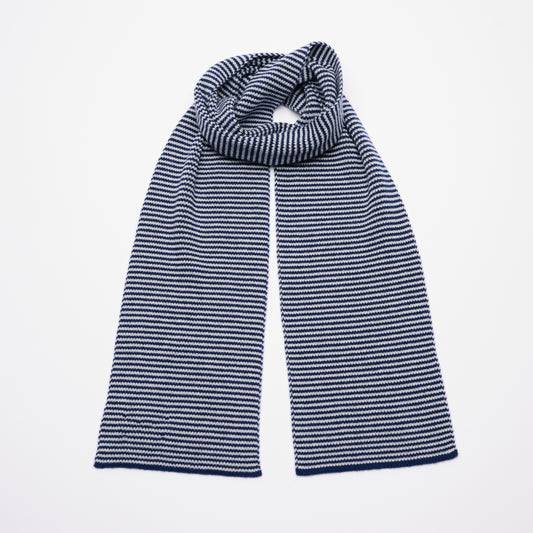 Navy & Light Grey Striped Cashmere Scarf