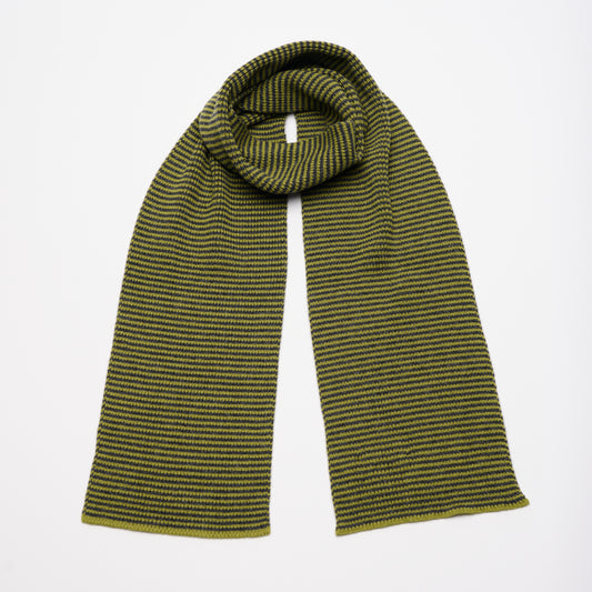 Matcha Green & Charcoal Striped Cashmere Scarf
