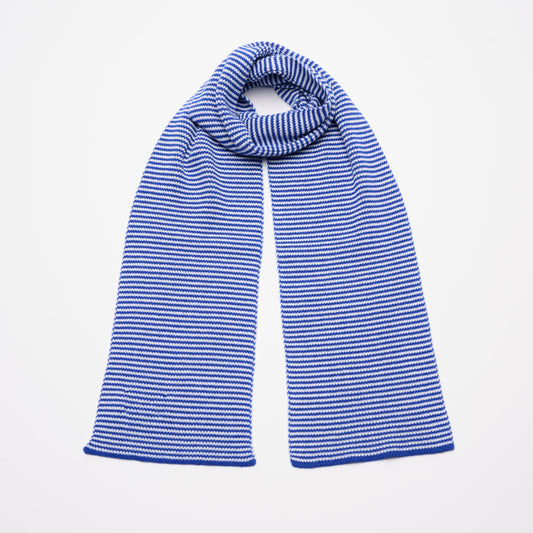 Bright Blue & White Striped Cashmere Scarf