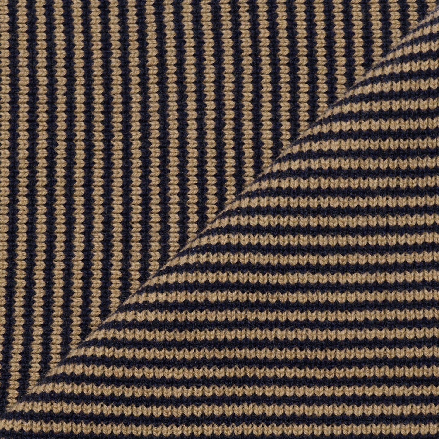 Navy Blue & Camel Striped Cashmere Scarf