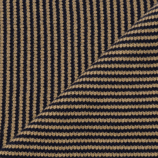Navy Blue & Camel Striped Cashmere Scarf
