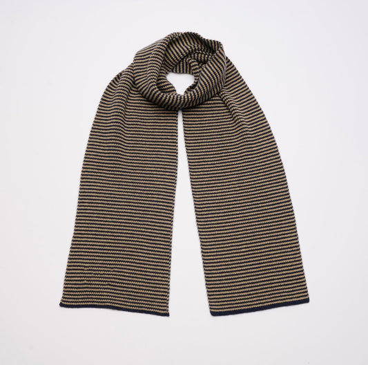 Navy Blue & Camel Striped Cashmere Scarf