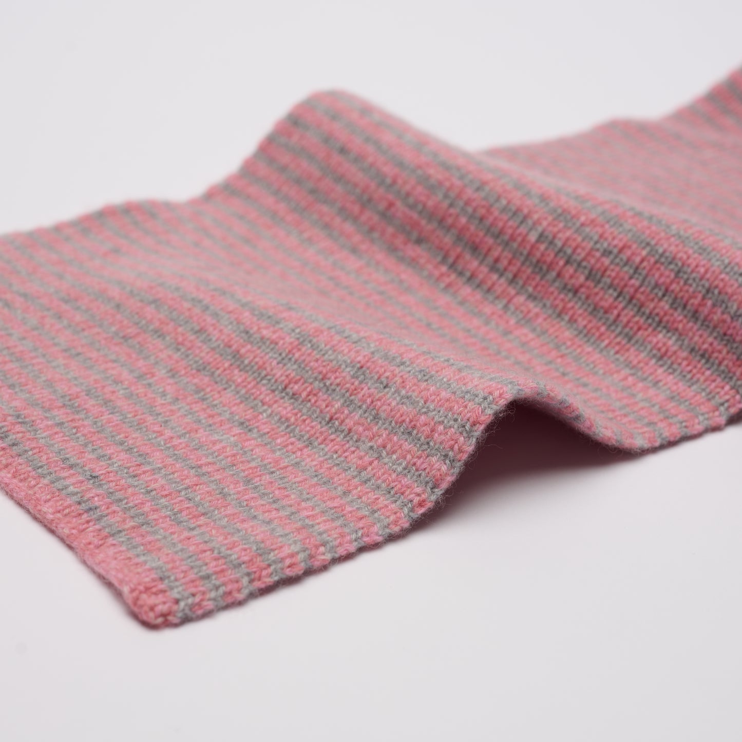 Strawberry Smoothie & Light Grey Marl Striped 5 Ply Cashmere Scarf