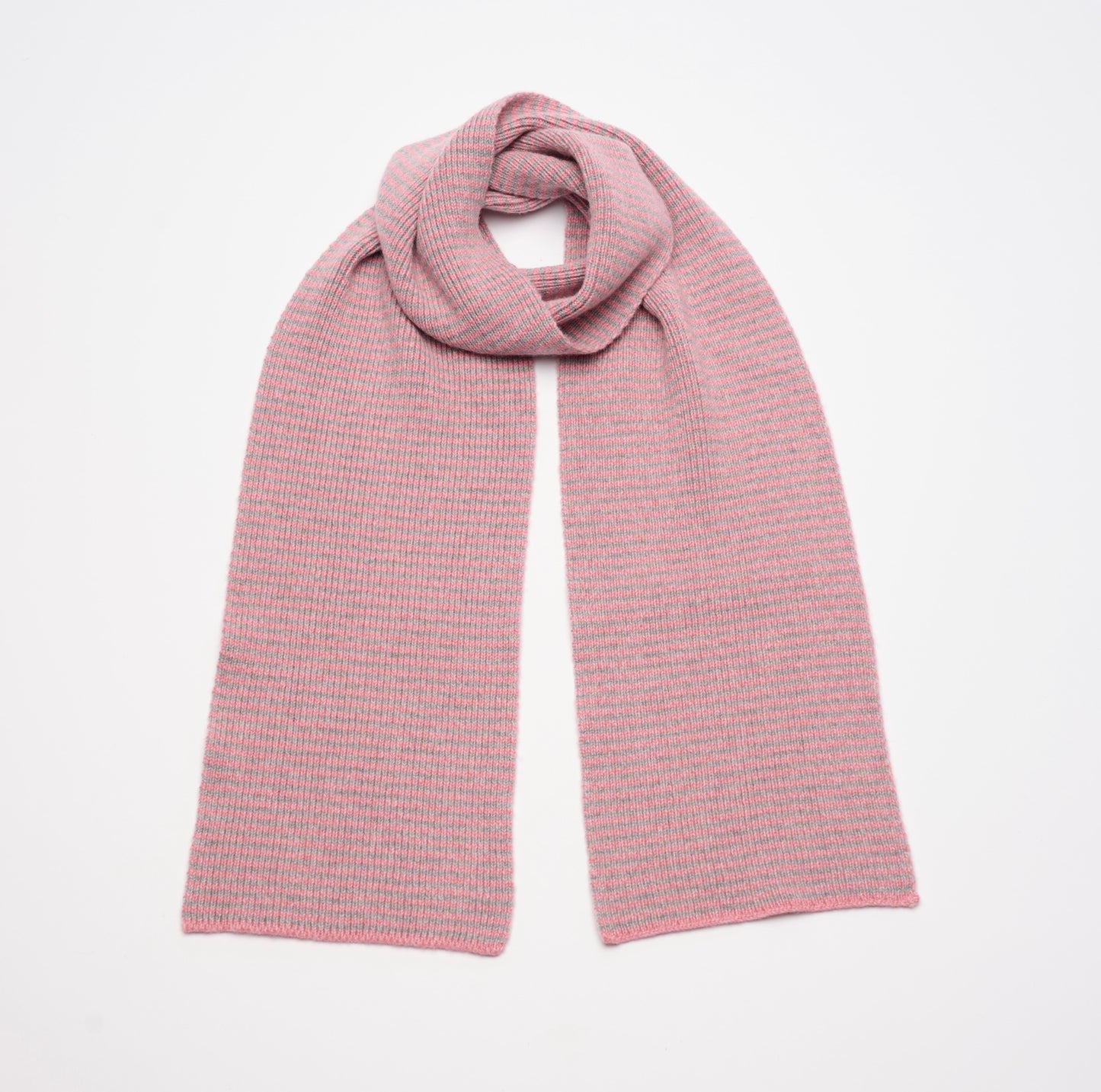 Strawberry Smoothie & Light Grey Marl Striped 5 Ply Cashmere Scarf