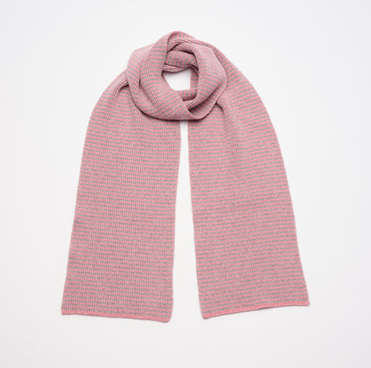 Soft Pink Marl & Light Grey Marl Striped 5 Ply Cashmere Scarf