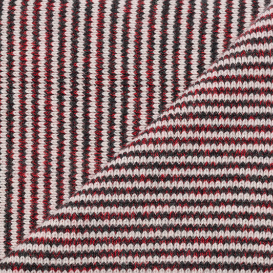 Red & Black Mix & White Striped 5 Ply Cashmere Scarf