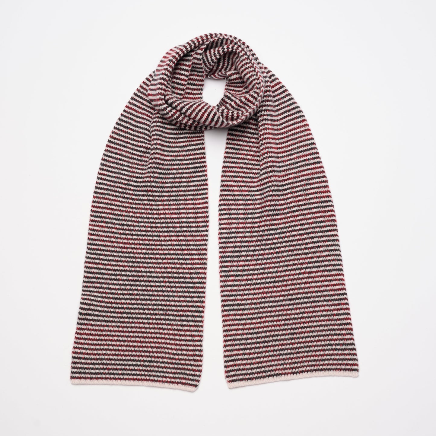 Red & Black Mix & White Striped 5 Ply Cashmere Scarf