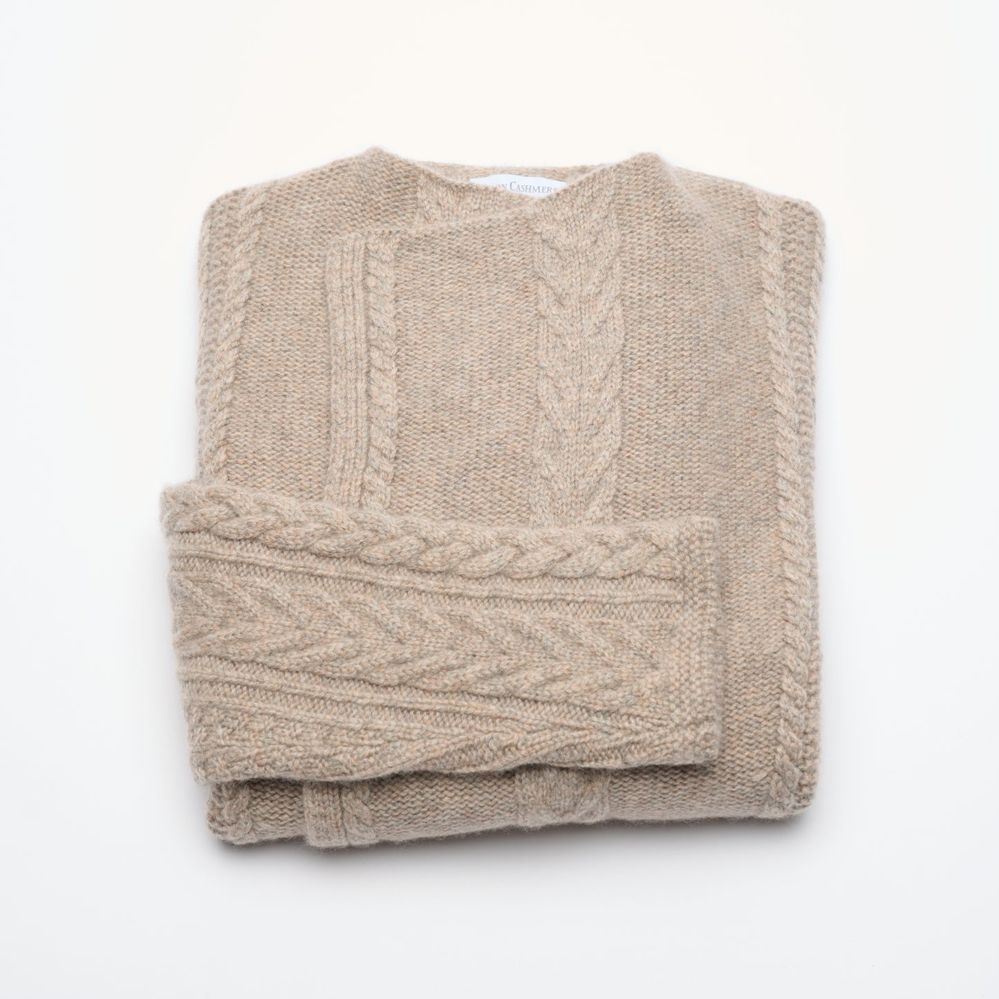 Aran Cable Cashmere Cardigan - Natural Marl