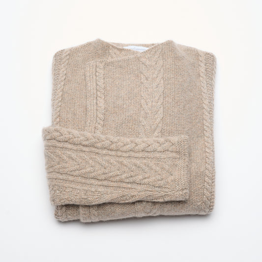 Aran Cable Cashmere Cardigan - Natural Marl