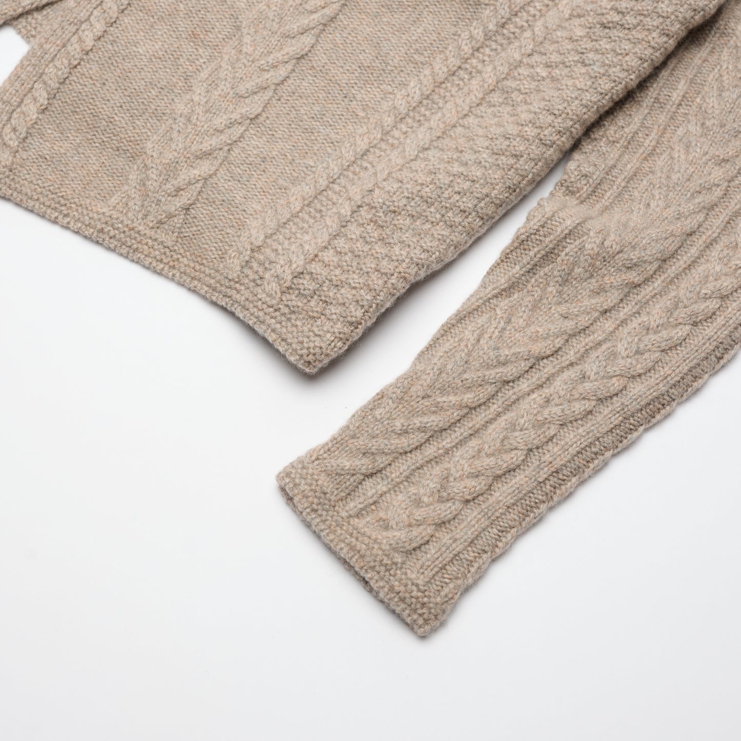 Aran Cable Cashmere Cardigan - Natural Marl
