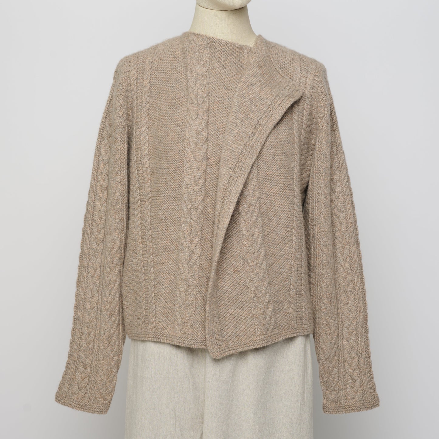 Aran Cable Cashmere Cardigan - Natural Marl