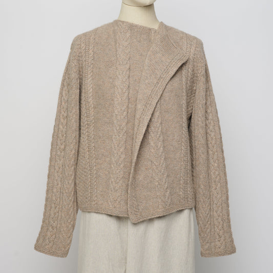 Aran Cable Cashmere Cardigan - Natural Marl
