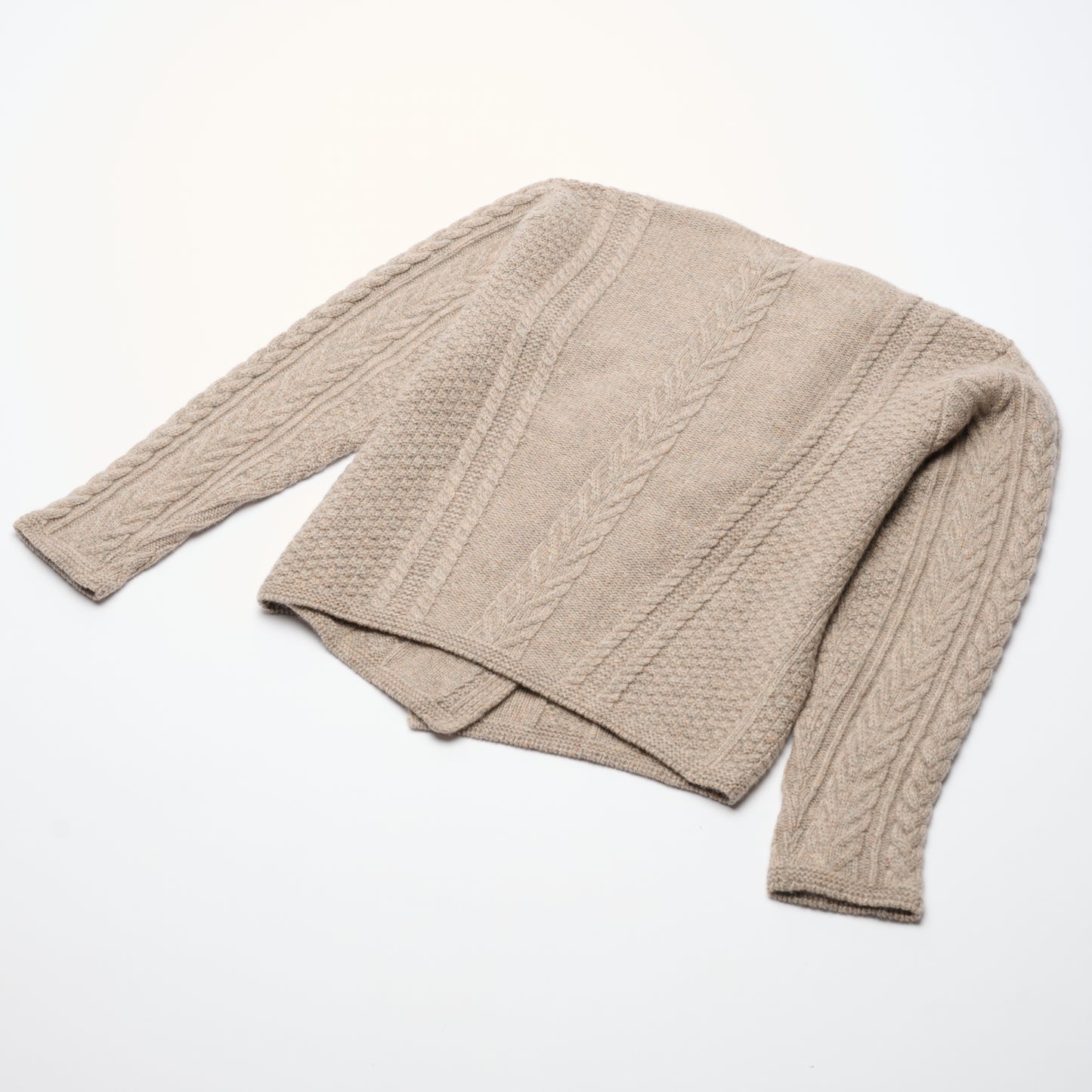 Aran Cable Cashmere Cardigan - Natural Marl