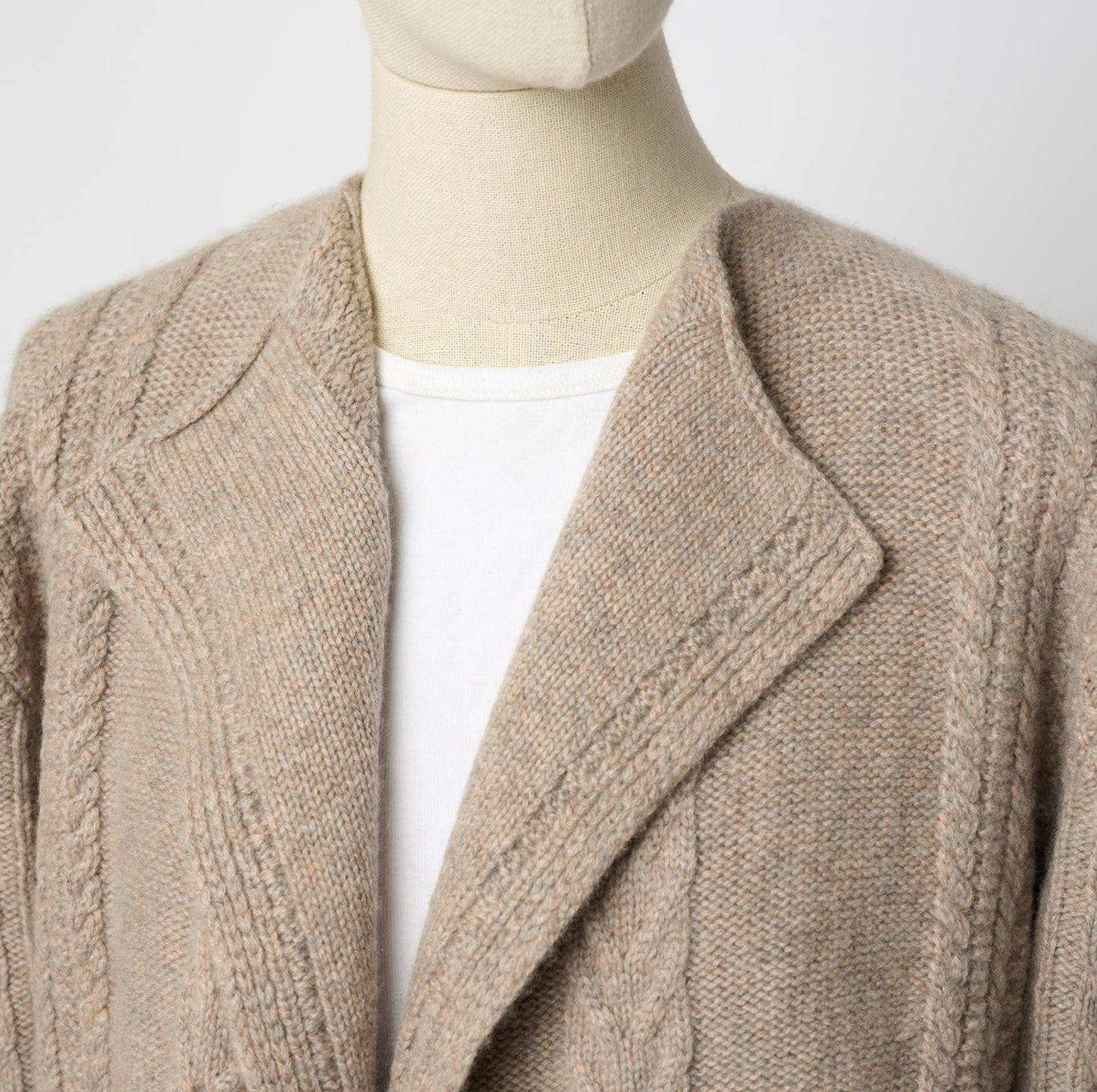 Aran Cable Cashmere Cardigan - Natural Marl