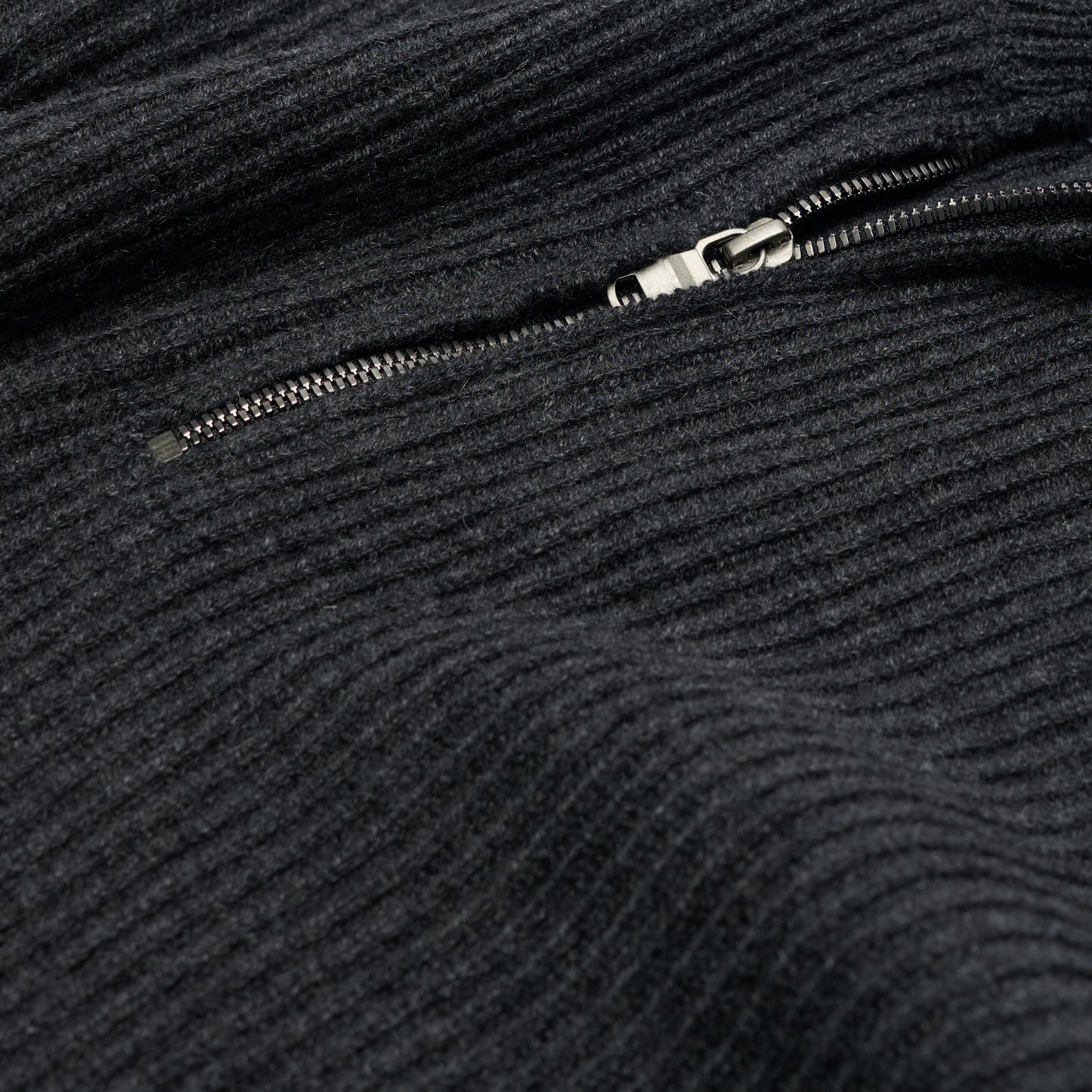 Ribbed Cashmere Half Zip High Neck Jumper - Charcoal