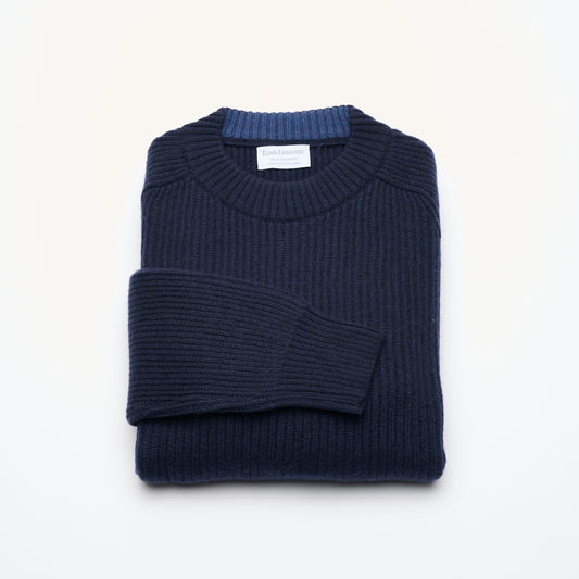 Ribbed Crew Neck Cashmere Jumper - Dark Navy