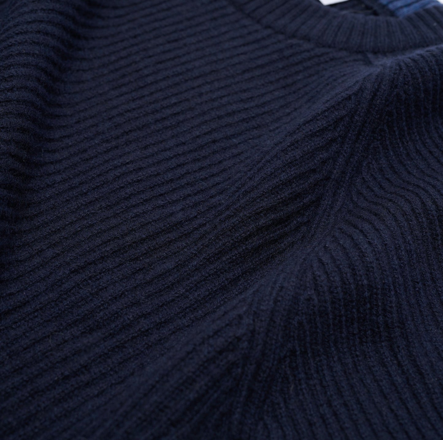 Ribbed Crew Neck Cashmere Jumper - Dark Navy