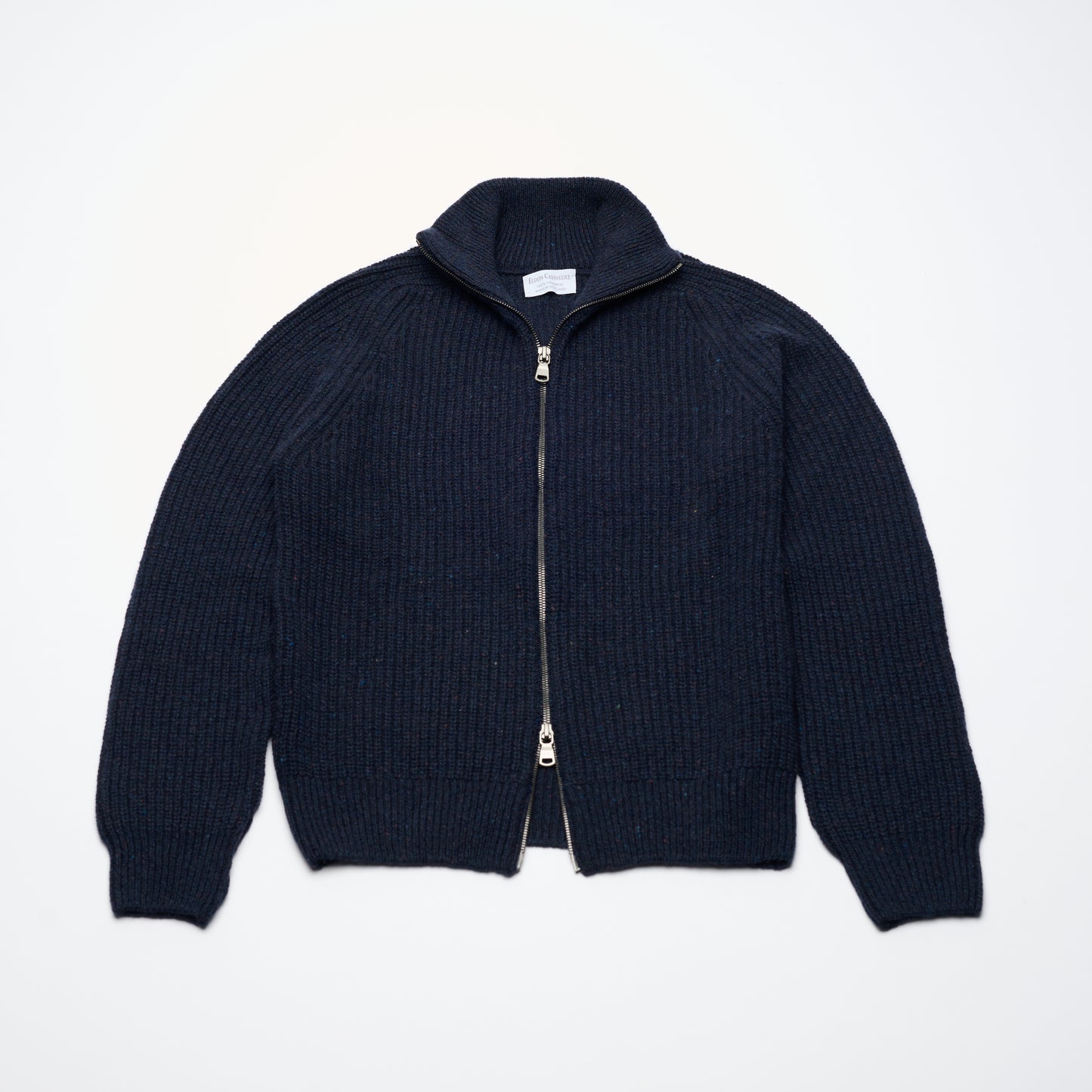 Donegal Ribbed Cashmere Zip Cardigan - Dark Navy
