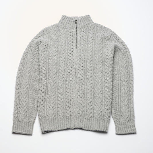 Aran Cable Zip Cardigan - Light Grey