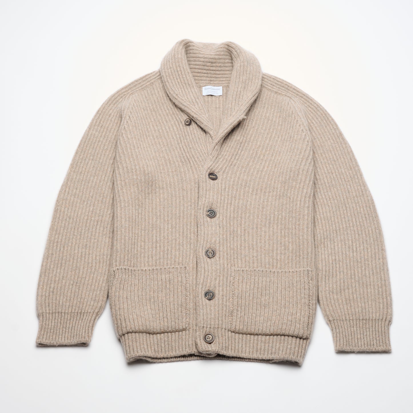 Ribbed Shawl Collar Cashmere Cardigan - Natural Marl