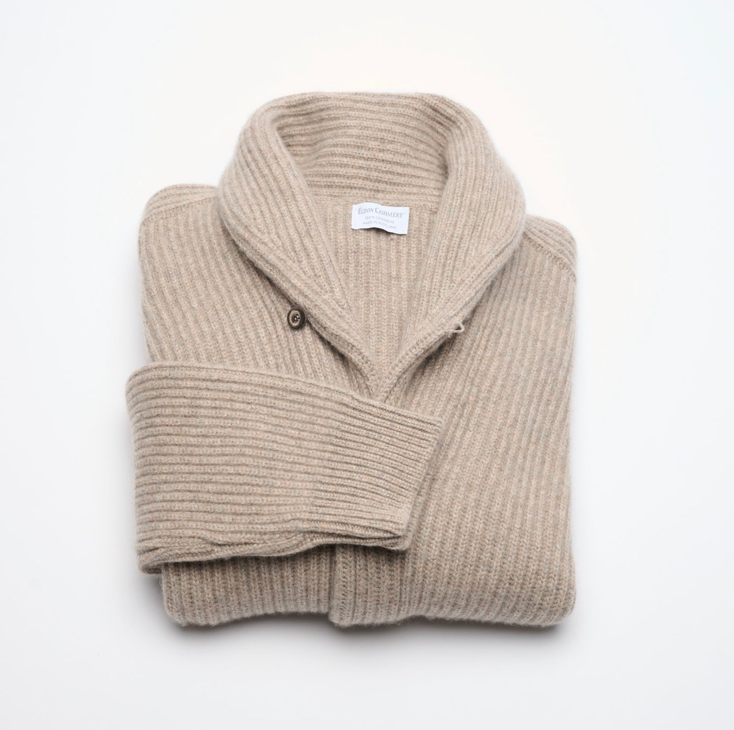 Ribbed Shawl Collar Cashmere Cardigan - Natural Marl