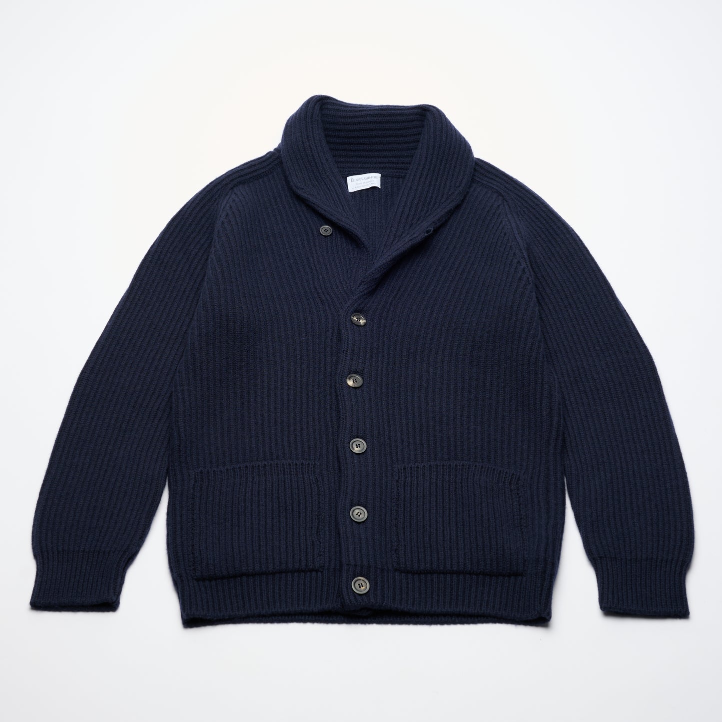 Ribbed Shawl Collar Cashmere Cardigan - Dark Navy