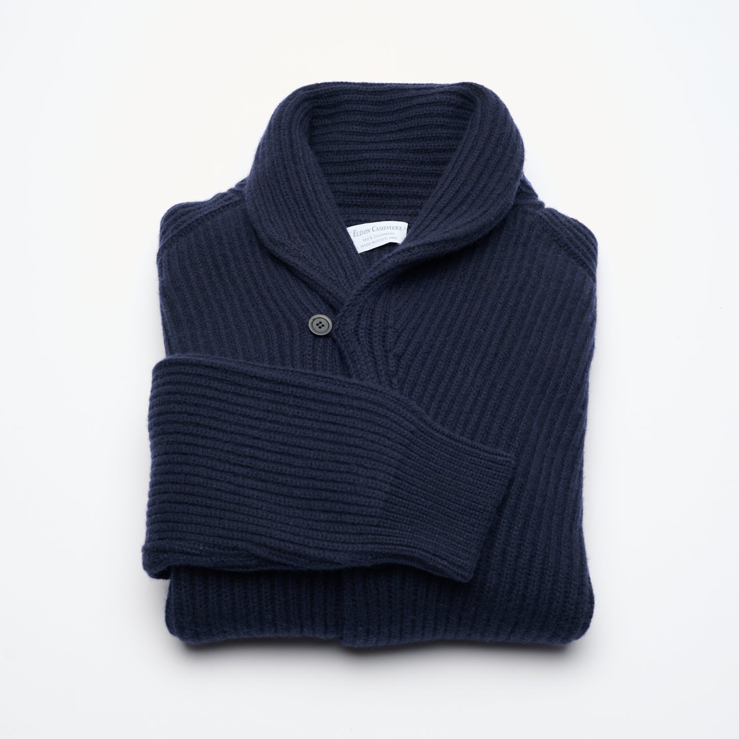 Ribbed Shawl Collar Cashmere Cardigan - Dark Navy