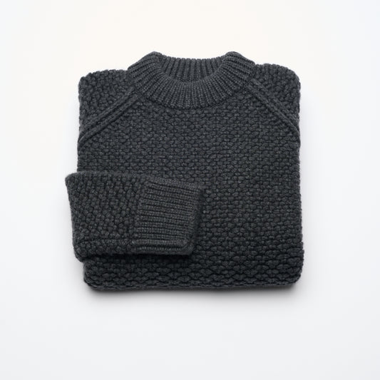Chunky Textured Funnel Neck Jumper - Charcoal