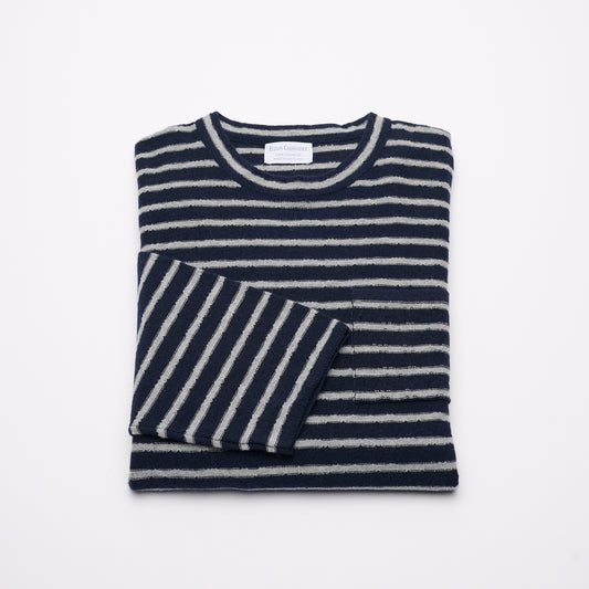 Unisex Striped Cashmere Jersey - Navy & Light Grey