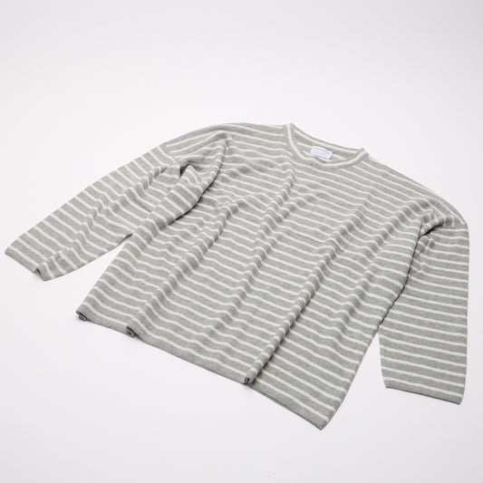 Unisex Striped Cashmere Jersey - Light Grey & White