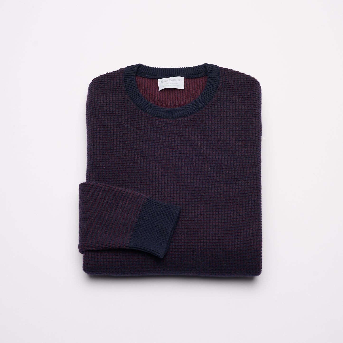 Waffle Knit Men's Jumper - Navy Blue & Plum