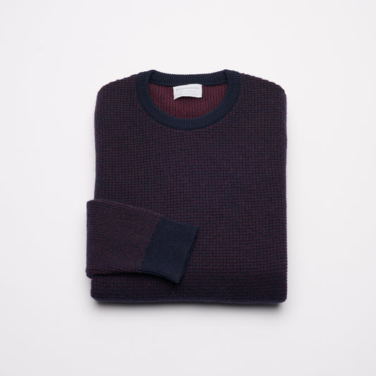Waffle Knit Men's Jumper - Navy Blue & Plum