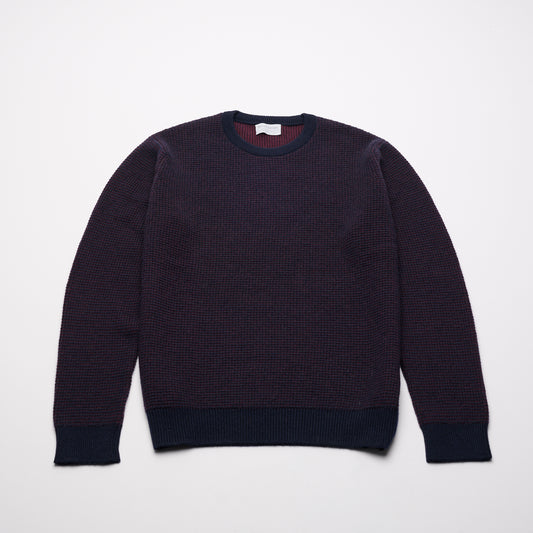 Waffle Knit Men's Jumper - Navy Blue & Plum