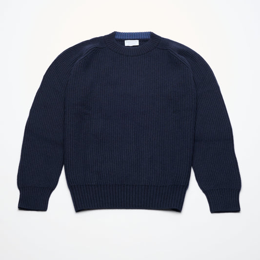 Ribbed Crew Neck Cashmere Jumper - Dark Navy
