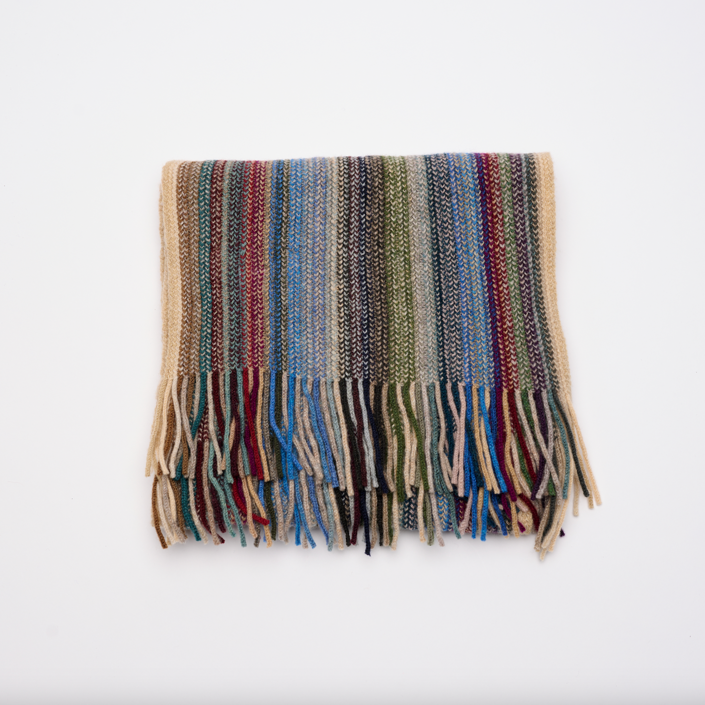 Multi Coloured Cashmere Striped Scarf with Tassels - Earthy Tones