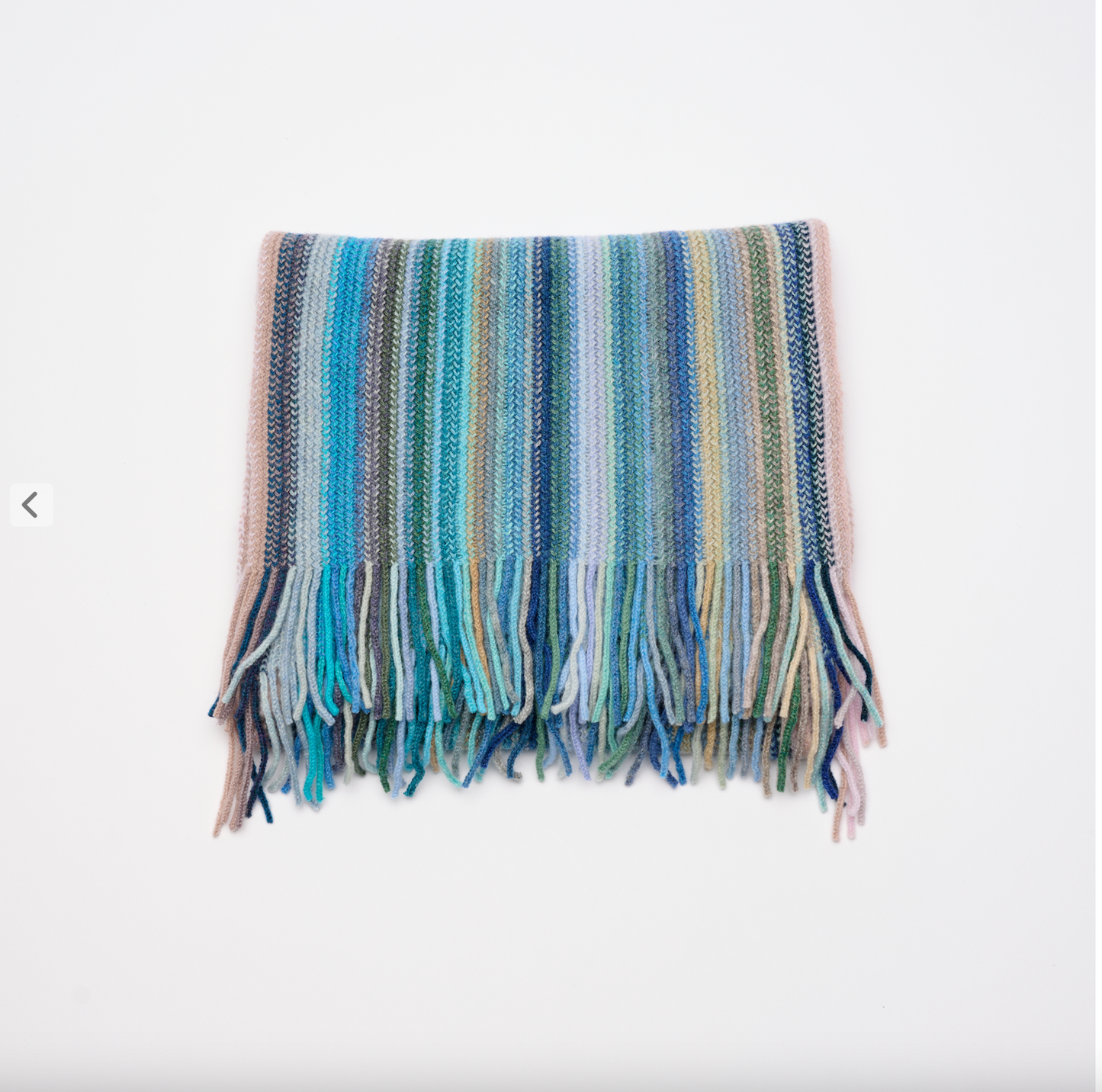 Multi Coloured Cashmere Striped Scarf with Tassels - Ocean Blue Tones