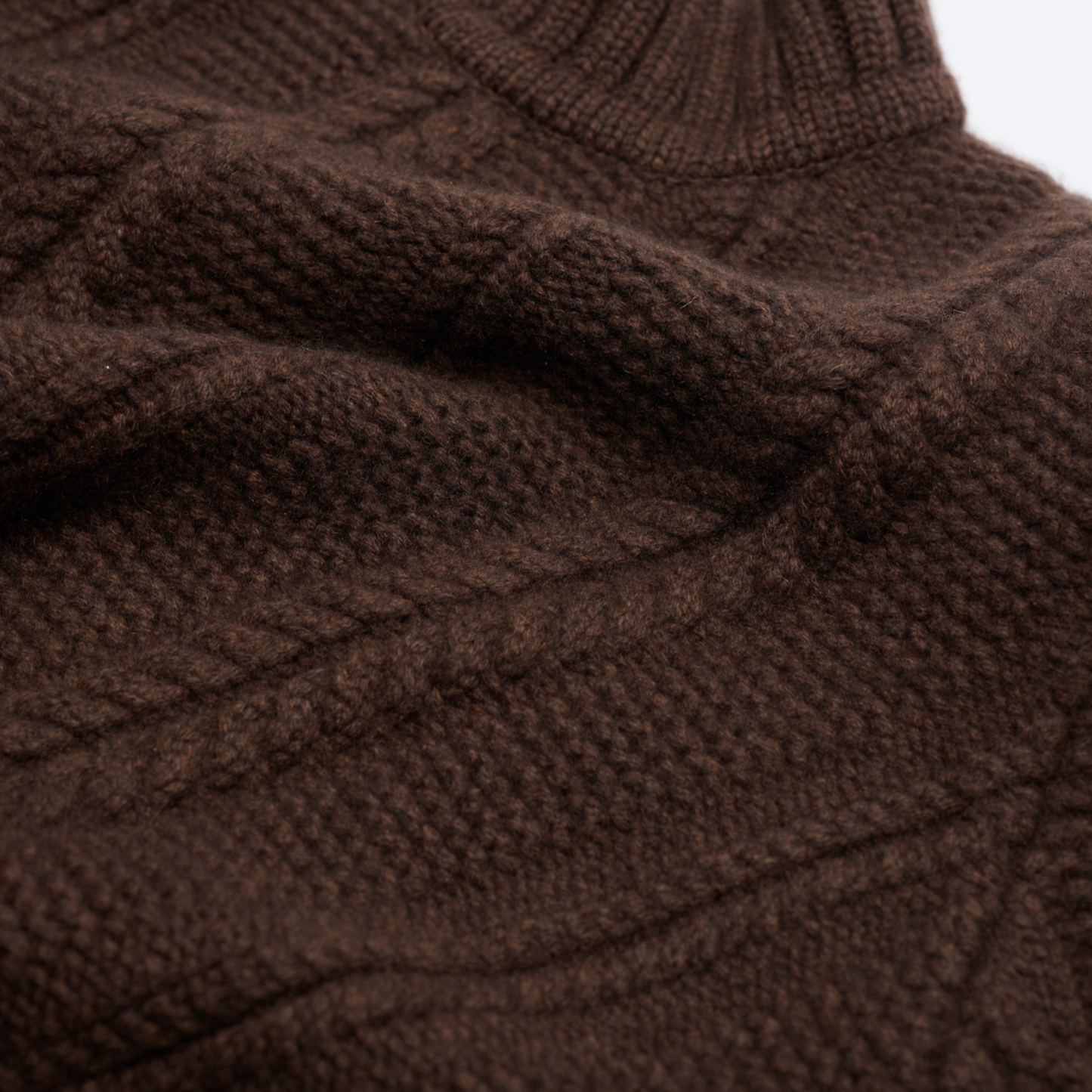 Cable Turtle Neck Jumper - Chocolate Brown Marl