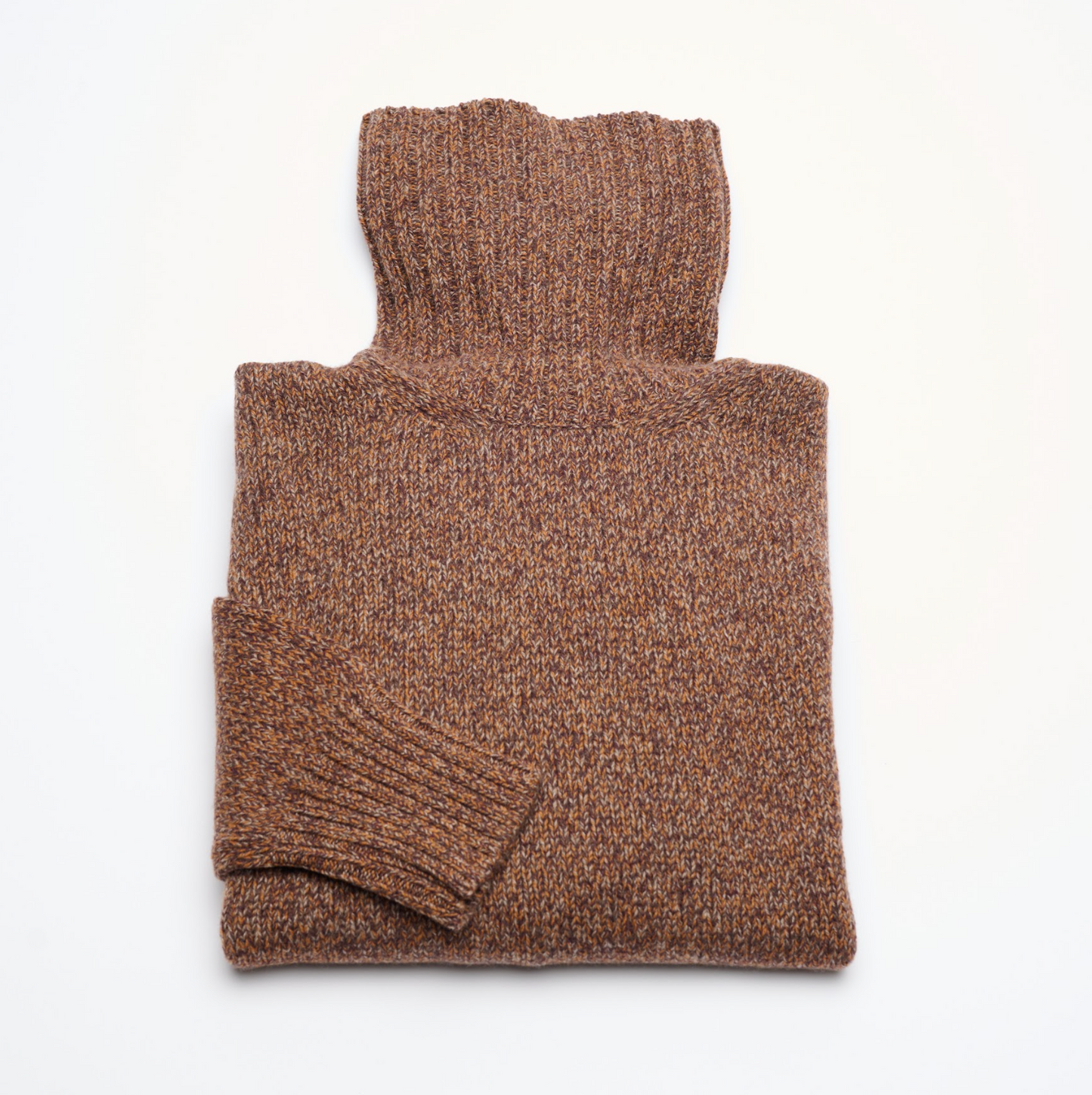 Oversized Cashmere 8 Ply Roll Neck - Russet Marl