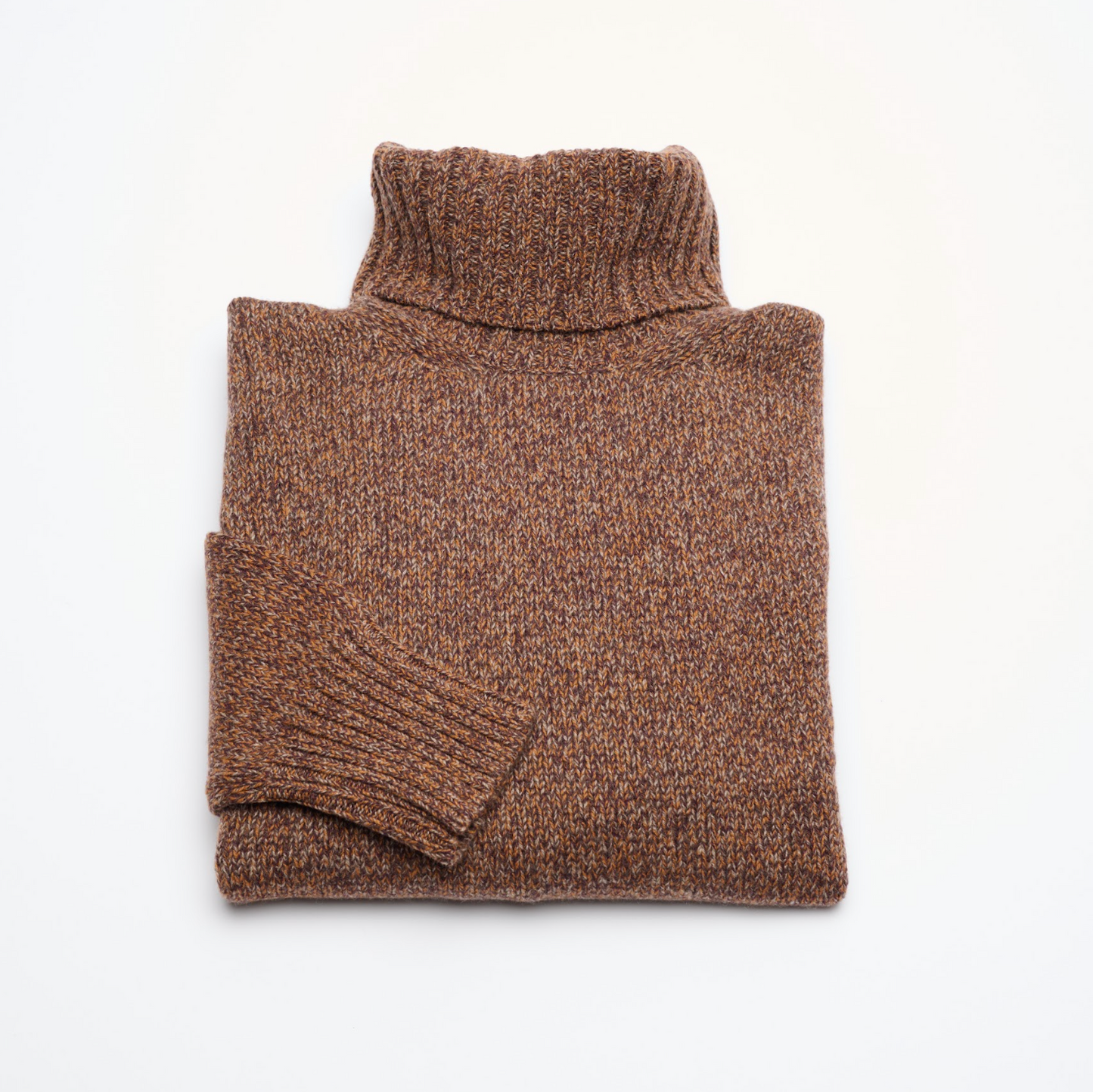 Oversized Cashmere 8 Ply Roll Neck - Russet Marl