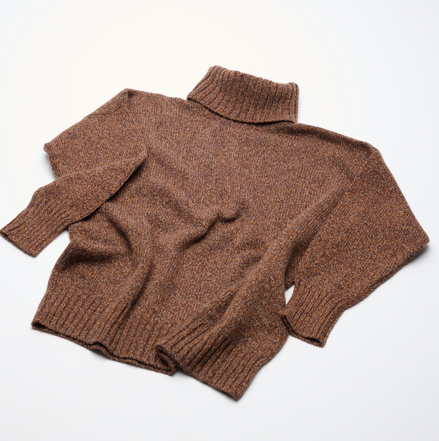 Oversized Cashmere 8 Ply Roll Neck - Russet Marl