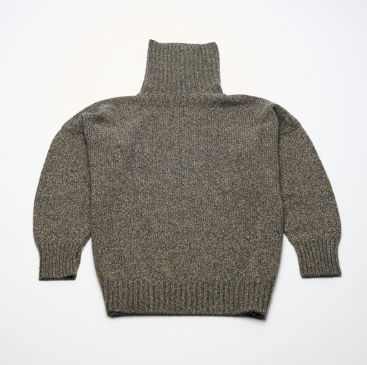 Oversized Cashmere 8 Ply Roll Neck - Olive Marl