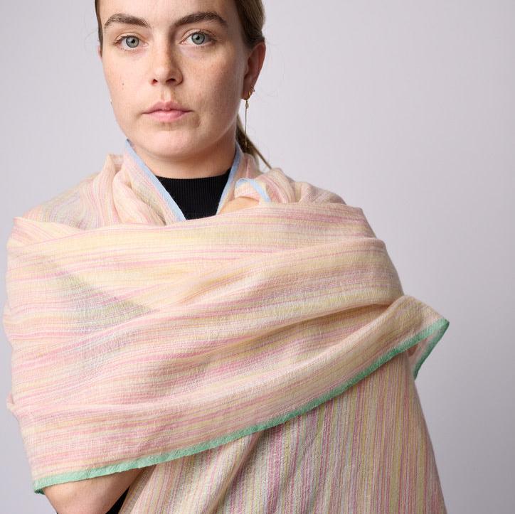 Handwoven Shawl - Light Weight Pink & Yellow Stripes