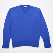 Luxury Classic 4 Ply V Neck Jumper - Klein Blue