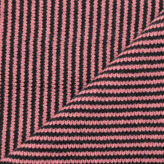 Crushed Creamy Strawberry & Black Striped 5 Ply Cashmere Scarf