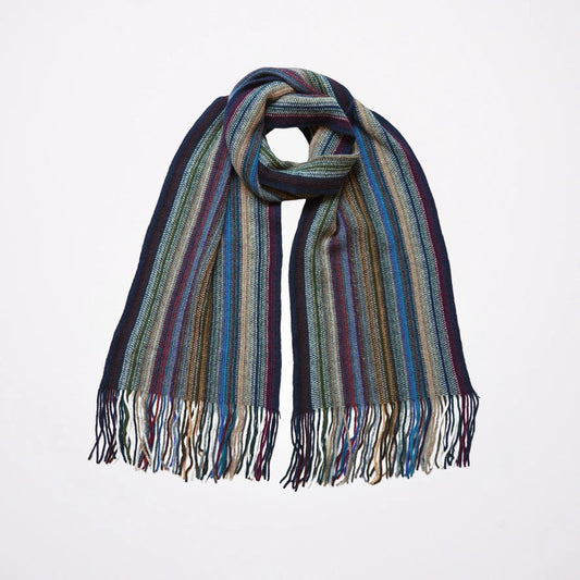 Multi Coloured Cashmere Striped Scarf with Tassels - Country Tones