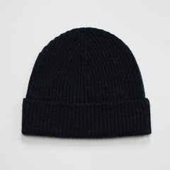 Black & Navy Twist 3 Ply Cashmere Ribbed Beanie