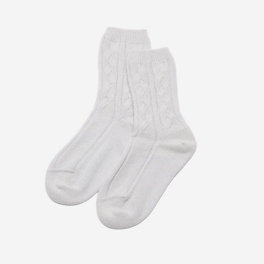 Women's Ice White Cable Knit Cashmere Socks