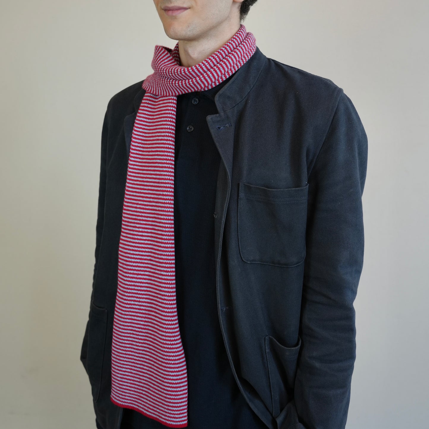 The Craigie - Red & Light Blue Striped Cashmere Scarf