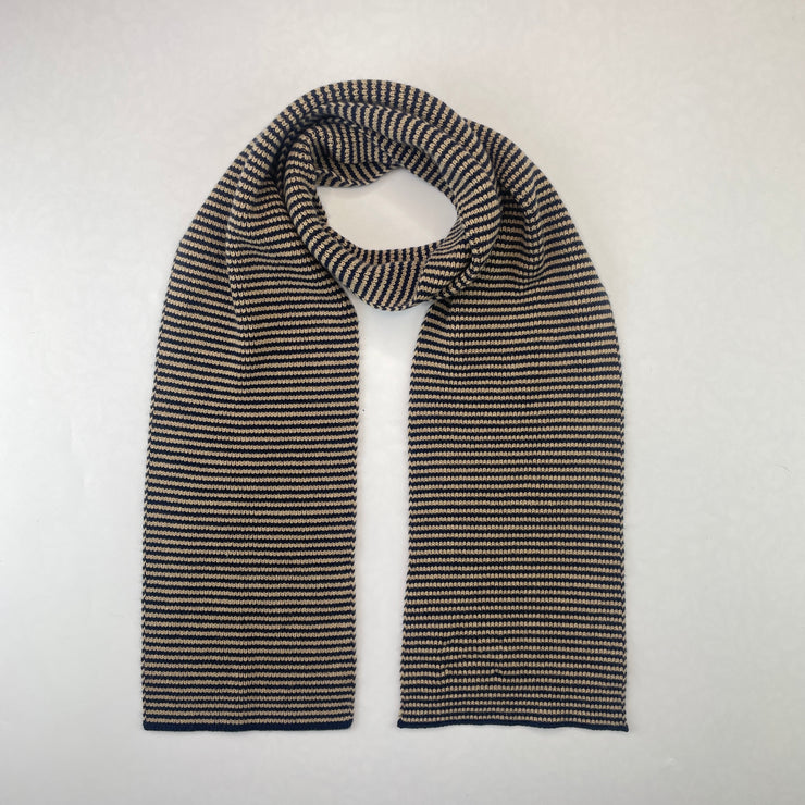 Camel & Navy Striped Cashmere Scarf